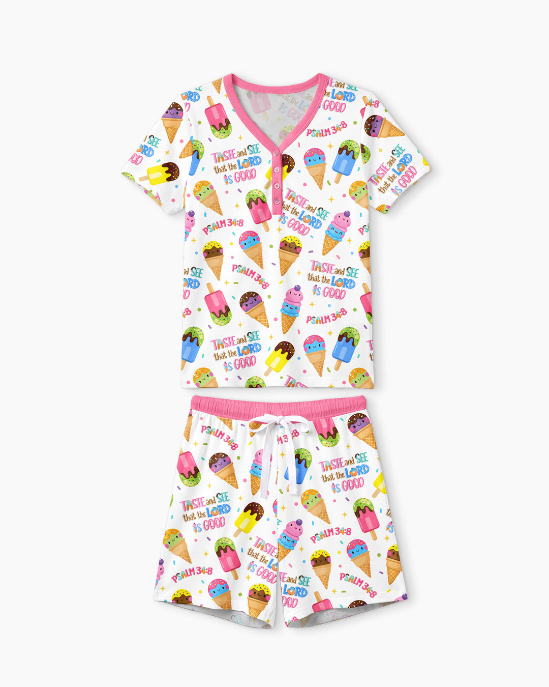Jesus Summer Ice Cream Taste and See That The Lord Is Good Bamboo Women Short Sleeve Short Pajama Set