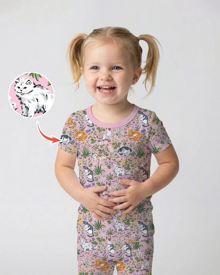Kitten Garden Family Matching Bamboo Two Piece Short Sleeve Pajama Set