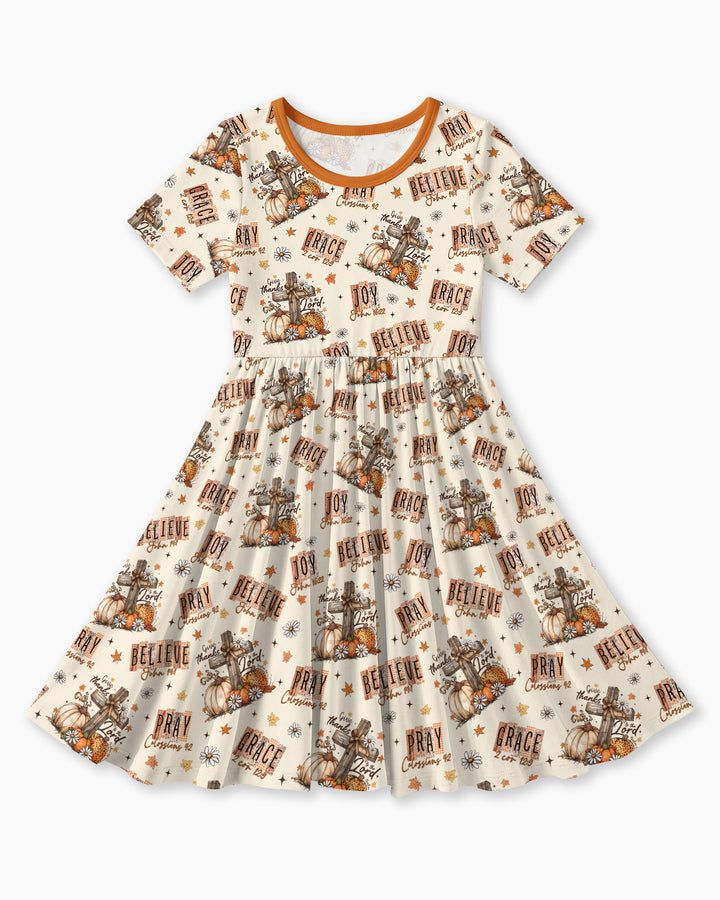 Floral Fall Give Thanks To The Lord Bamboo Twirl Dress