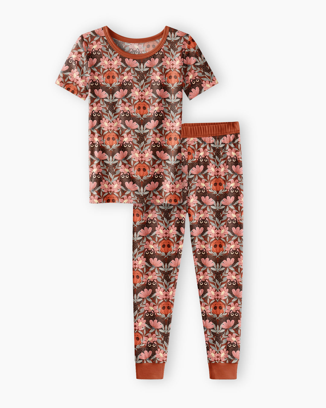 Spooky Owl Pumpkin Folk Floral Halloween Bamboo Two Piece Short Sleeve Pajama Set