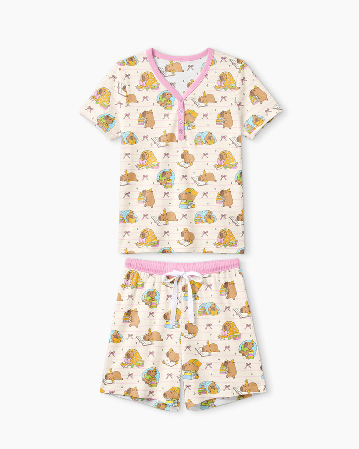 Sweet Study Capy Bamboo Women Short Sleeve Short Pajama Set