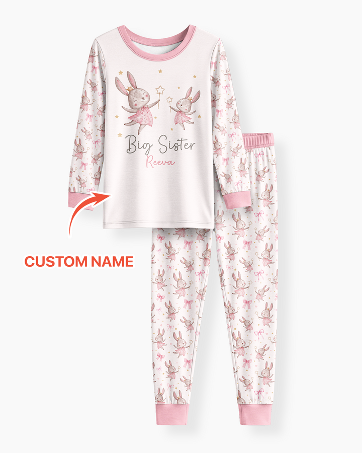Bunny Wishes Sister Matching Bamboo Two Piece Long Sleeve Pajama Set