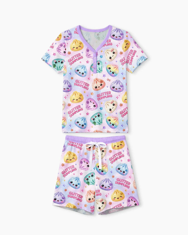 Glitter Dumpling Bamboo Women Short Sleeve Short Pajama Set