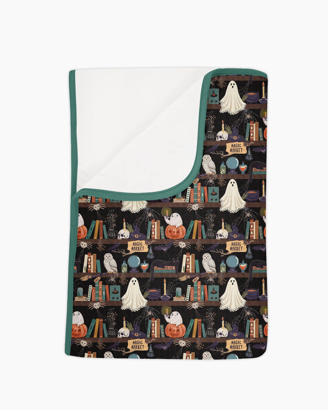 Cute Ghost Witchy Halloween Magic Library Bamboo Blanket
