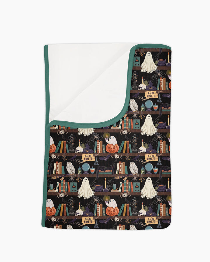 Cute Ghost Witchy Halloween Magic Library Bamboo Blanket