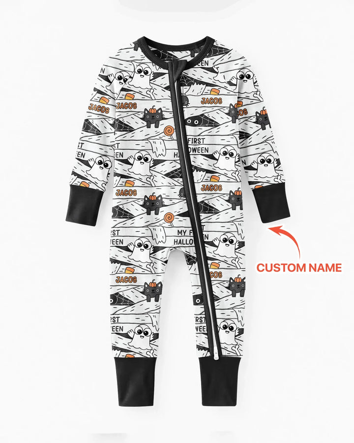 Custom Name Doodle Ghost My First Halloween Bamboo Convertible Zippy