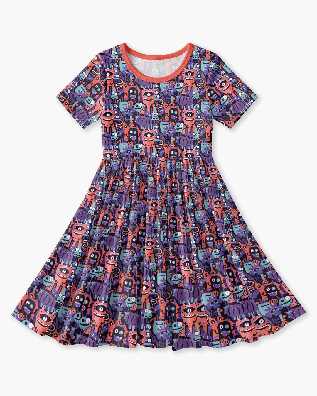 Halloween Multi Eyed Monsters Bamboo Twirl Dress