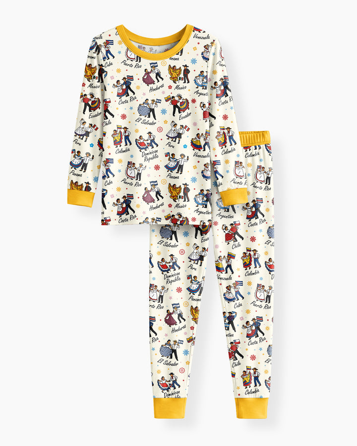 Hispanic Traditional Folkloric Dress Bamboo Two Piece Long Sleeve Pajama Set