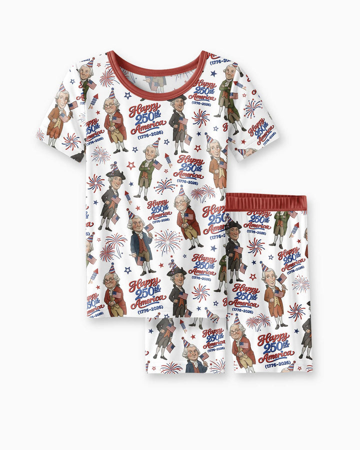 Party Like It's 1776 Family Matching Bamboo Two Piece Short Sleeve Shorts Pajama Set