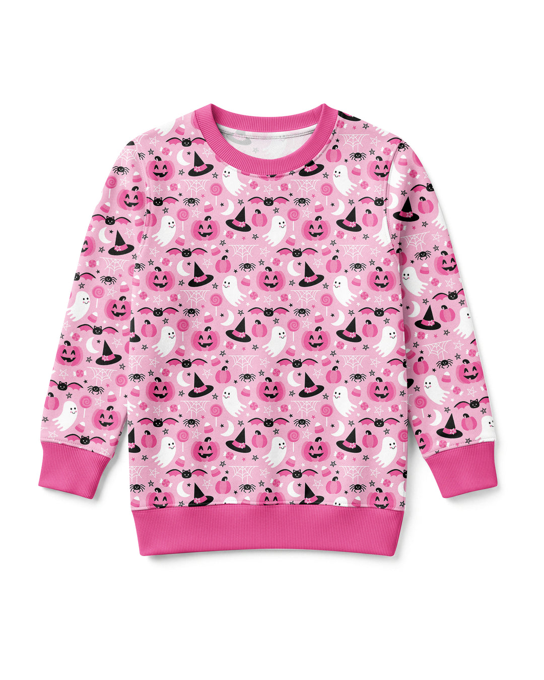 Cute Pink Halloween Ghost Pumpkin Witch Bamboo Crewneck Sweatshirt
