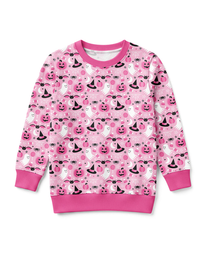 Cute Pink Halloween Ghost Pumpkin Witch Bamboo Crewneck Sweatshirt
