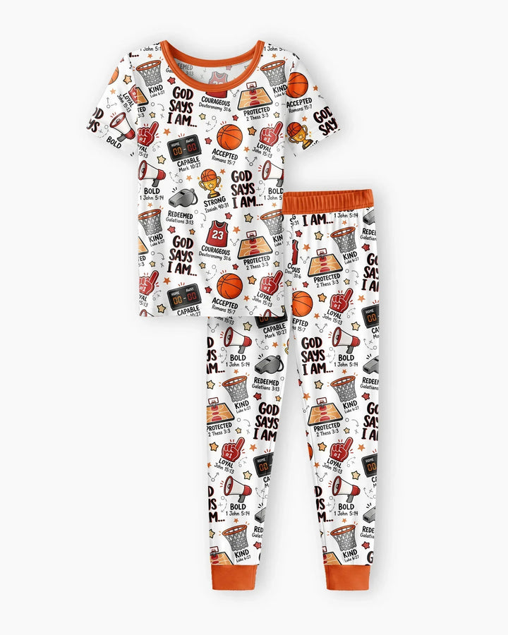 Basketball God Says I Am Bamboo Two Piece Short Sleeve Pajama Set