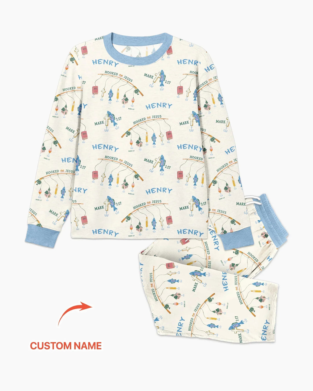 Hooked On Jesus Fishing Matching Bamboo Men's Pajama Set