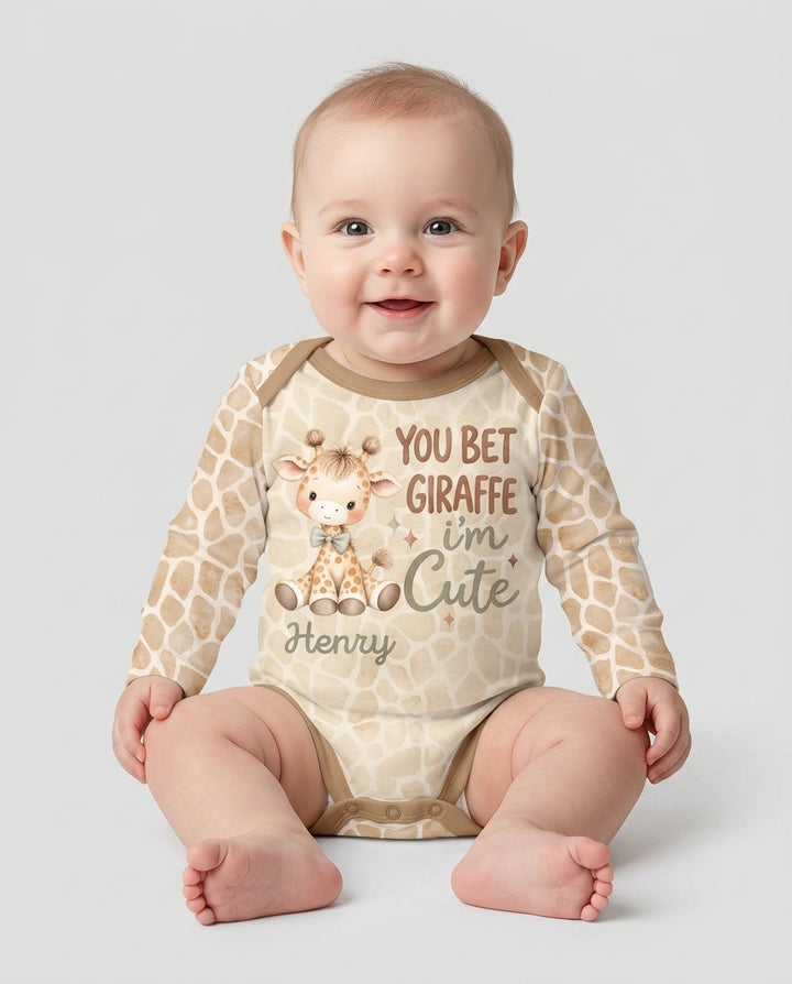 Personalized You Bet Giraffe I'm Cute Bamboo Bodysuit