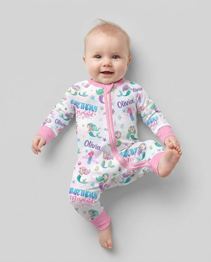 Custom Name and Age Birthday Mermaid Bamboo Convertible Zippy