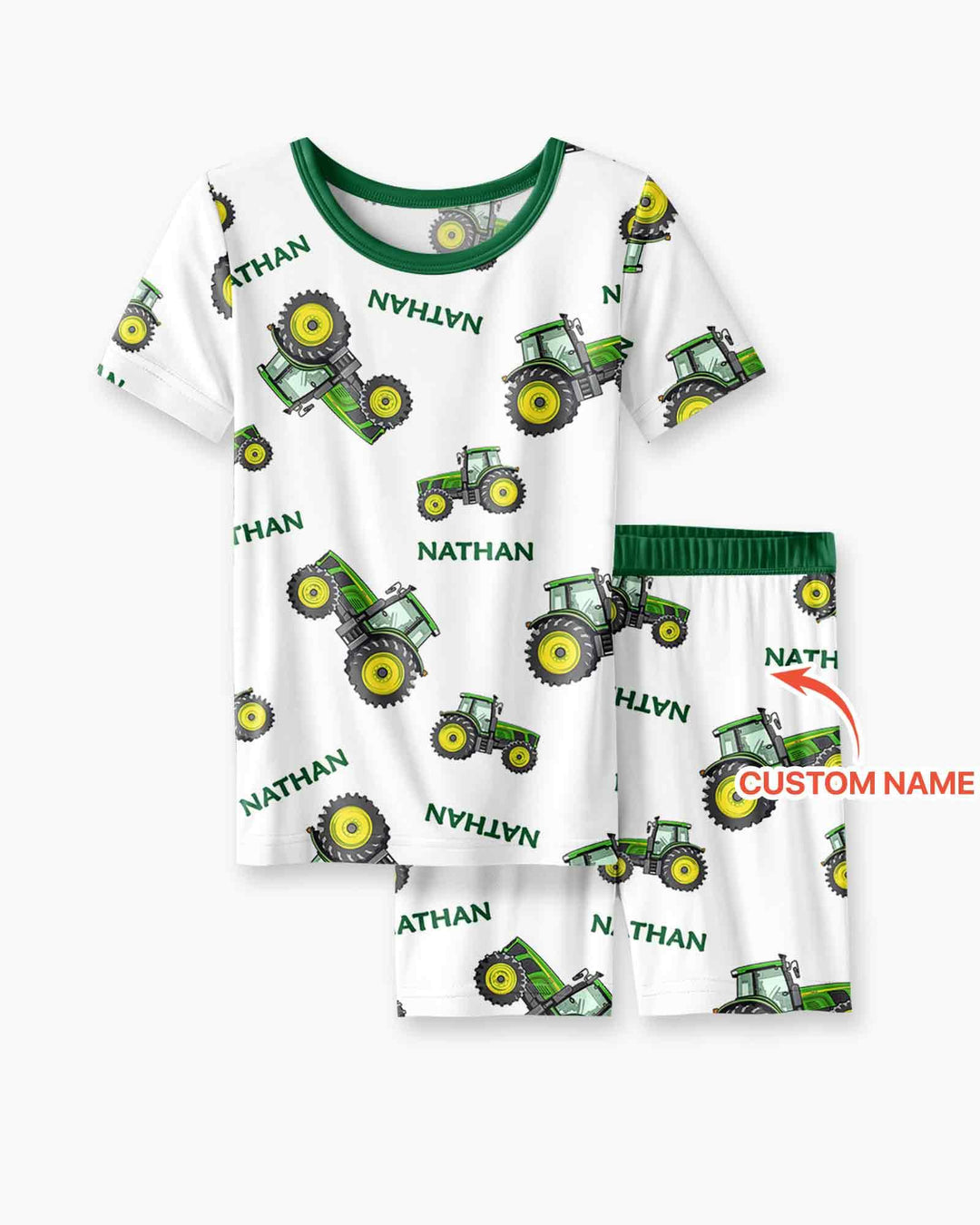Custom Name Green Tractors Matching Daddy & Me Bamboo Two Piece Short Sleeve Shorts Pajama Set