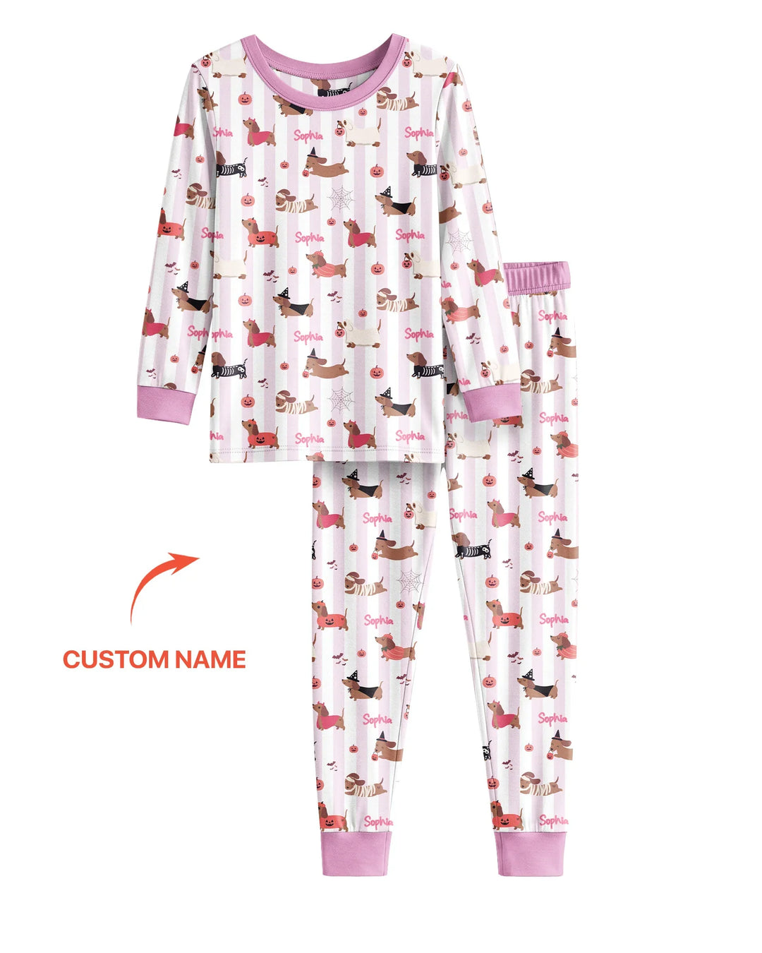 Custom Name Boo Crew Halloween Dachshund  Bamboo Two Piece Long Sleeve Pajama Set