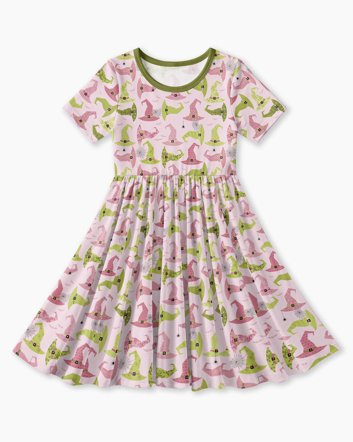 Pink Witch Hat Halloween Bamboo Twirl Dress