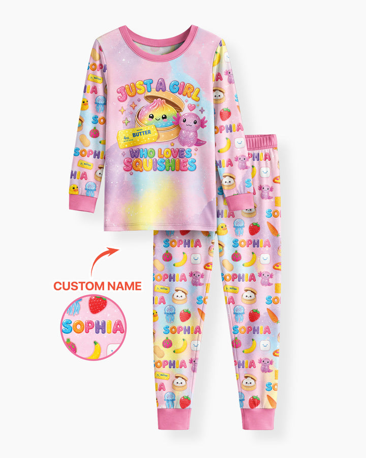 Just A Girl Who Loves Squishy Custom Name Bamboo Two Piece Long Sleeve Pajama Set