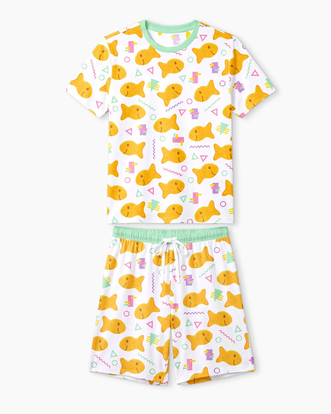 Cheesy Fishies Family Matching Bamboo Men Short Sleeve Short Pajama Set