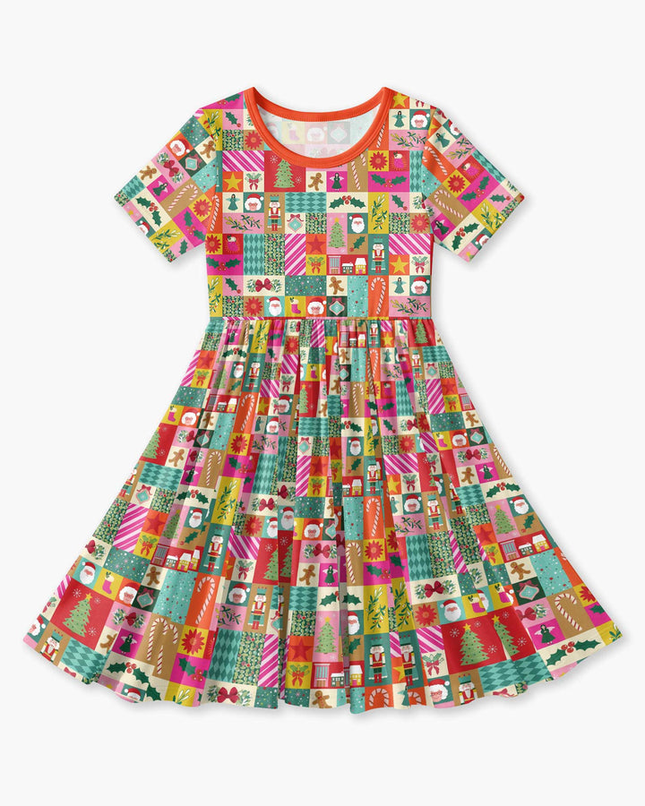 Maximalist Christmas Collage Bamboo Twirl Dress