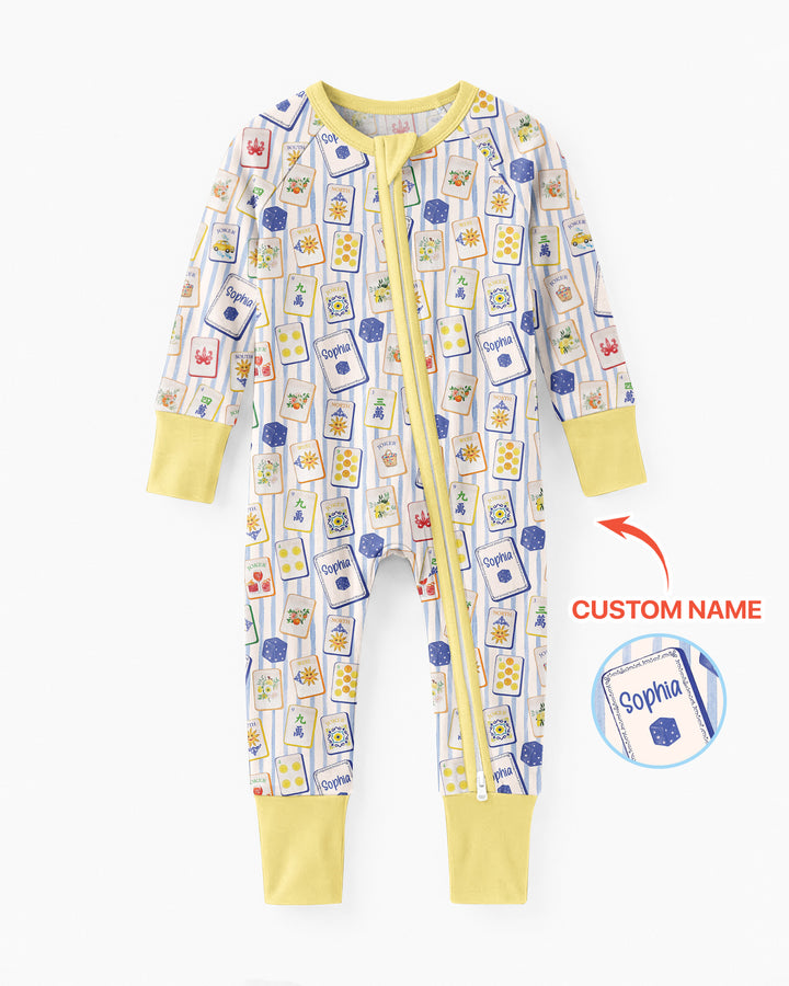 Coastal Mahjong Custom Name Mommy & Me Matching Bamboo Convertible Zippy