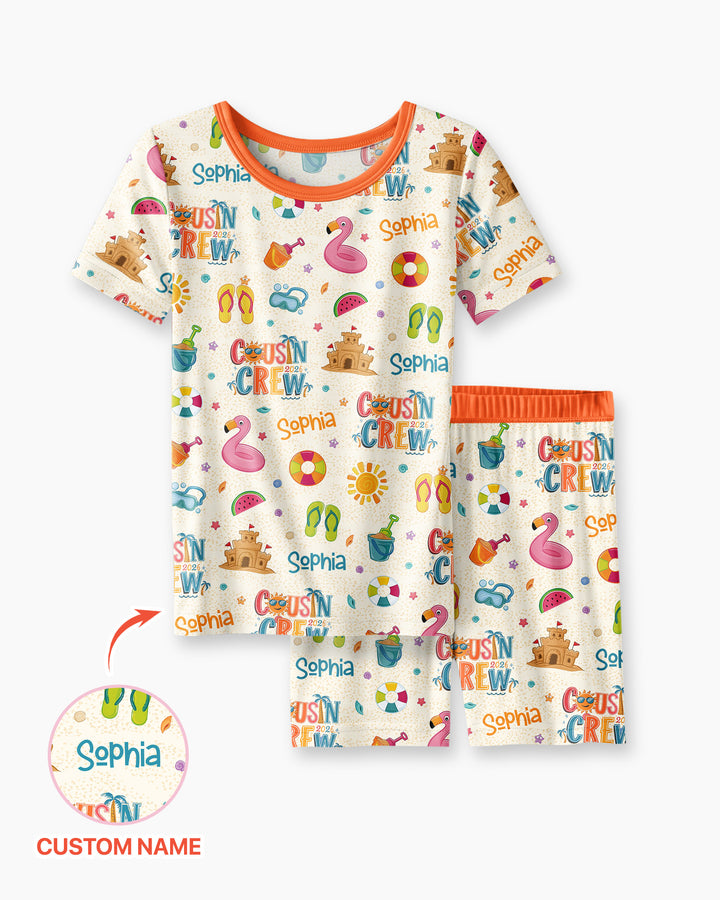 Custom Name Summer 2026 Cousin Crew Bamboo Two Piece Short Sleeve Shorts Pajama Set