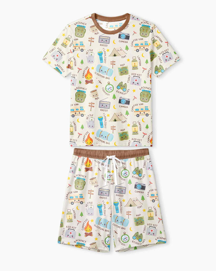Little Camp Adventure Family Matching Bamboo Men Short Sleeve Short Pajama Set