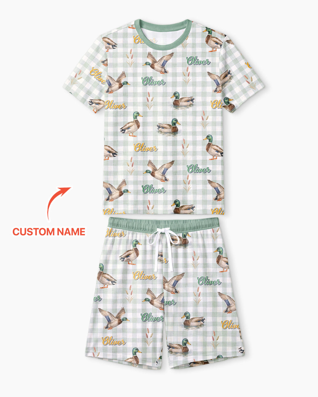 Mallard Duck Custom Name Bamboo Men Short Sleeve Short Pajama Set