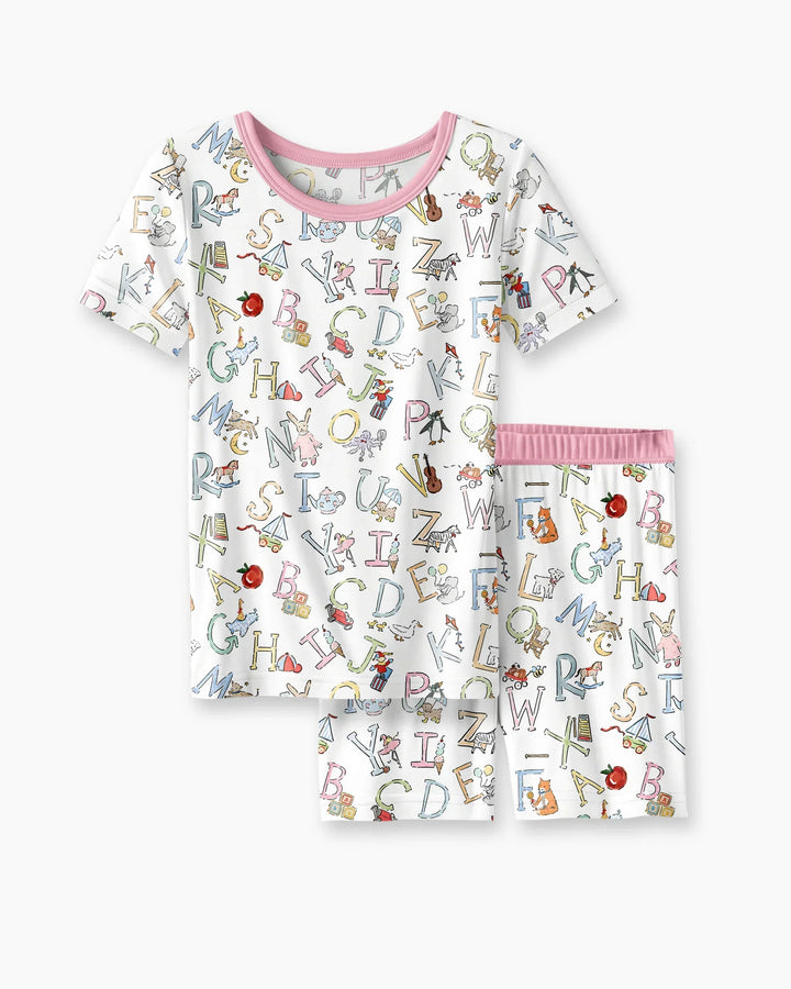 ABC Whimsy Bamboo Two Piece Short Sleeve Shorts Pajama Set