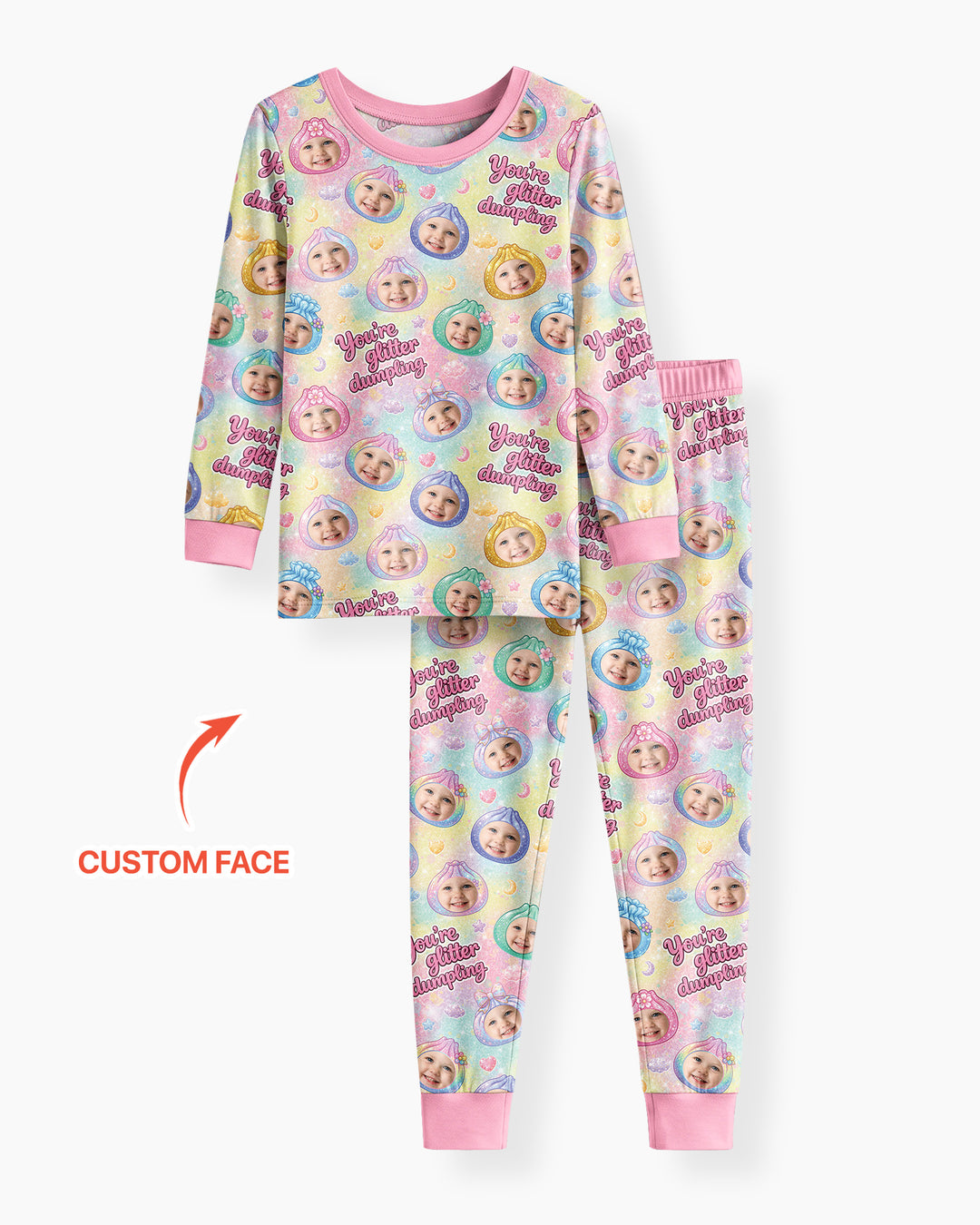 Custom Photo You're Glitter Dumpling Bamboo Two Piece Long Sleeve Pajama Set