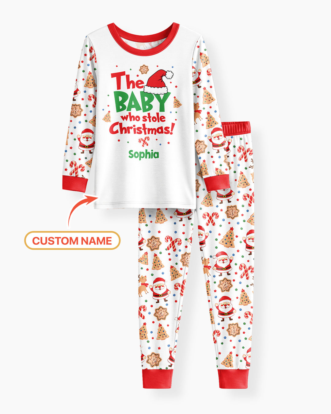 Custom Name The Baby Who Stole Christmas Bamboo Two Piece Long Sleeve Pajama Set