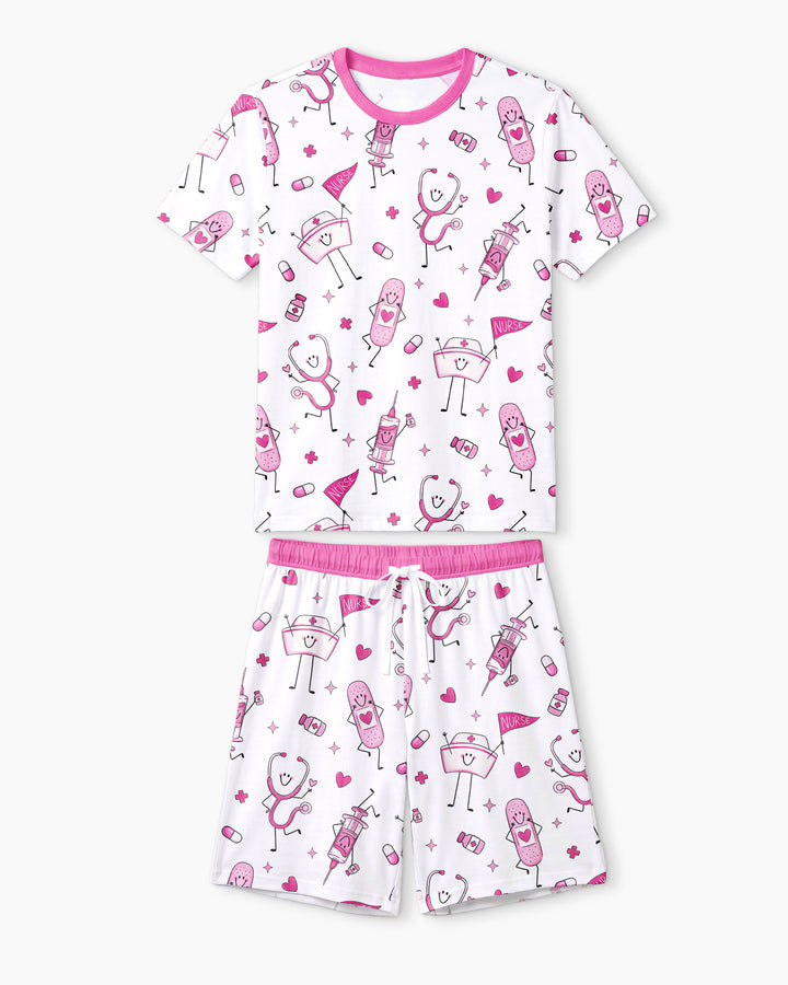 Cute Nurse Crew Bamboo Men Short Sleeve Short Pajama Set