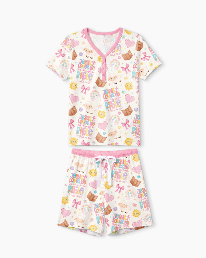 Jesus Loves Me This I Know Bamboo Women Short Sleeve Short Pajama Set