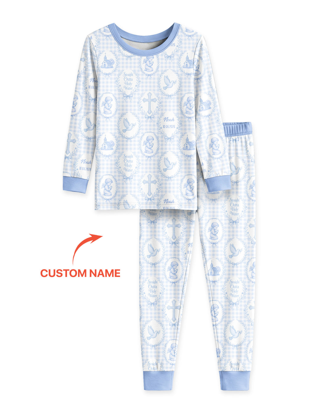 Custom Name Baptism Straight Outta Holy Water Bamboo Two Piece Long Sleeve Pajama Set