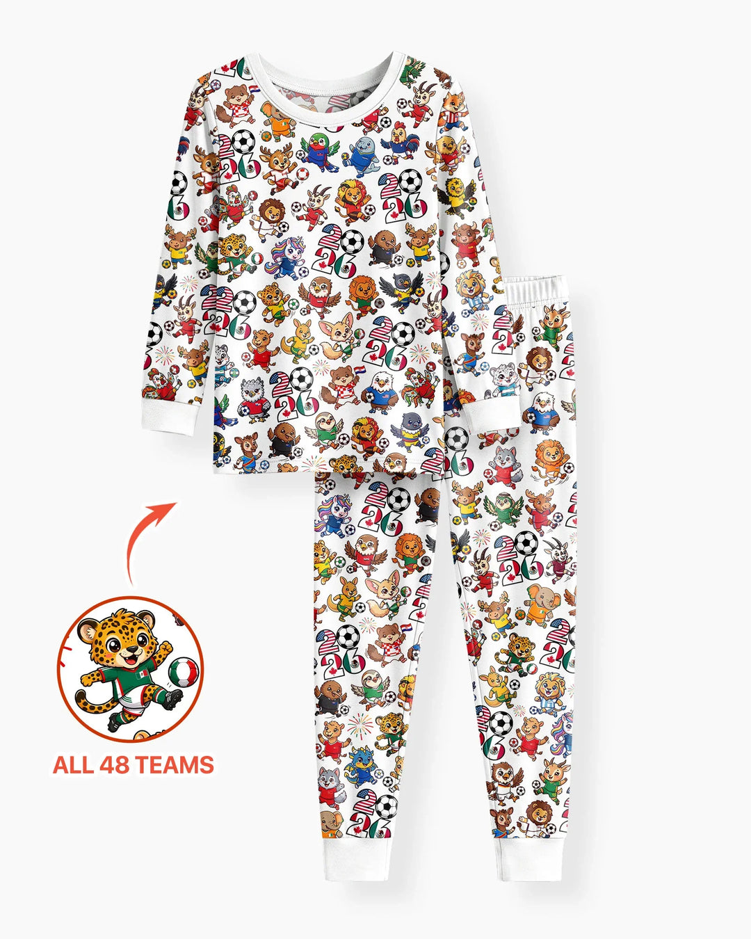 Kawaii Animals Soccer Tour 2026 Family Matching Bamboo Two Piece Long Sleeve Pajama Set