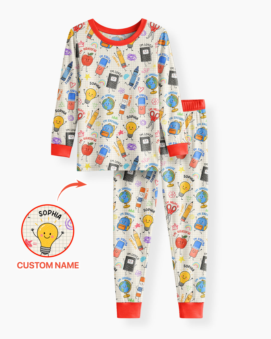 School Squad Custom Name Bamboo Two Piece Long Sleeve Pajama Set