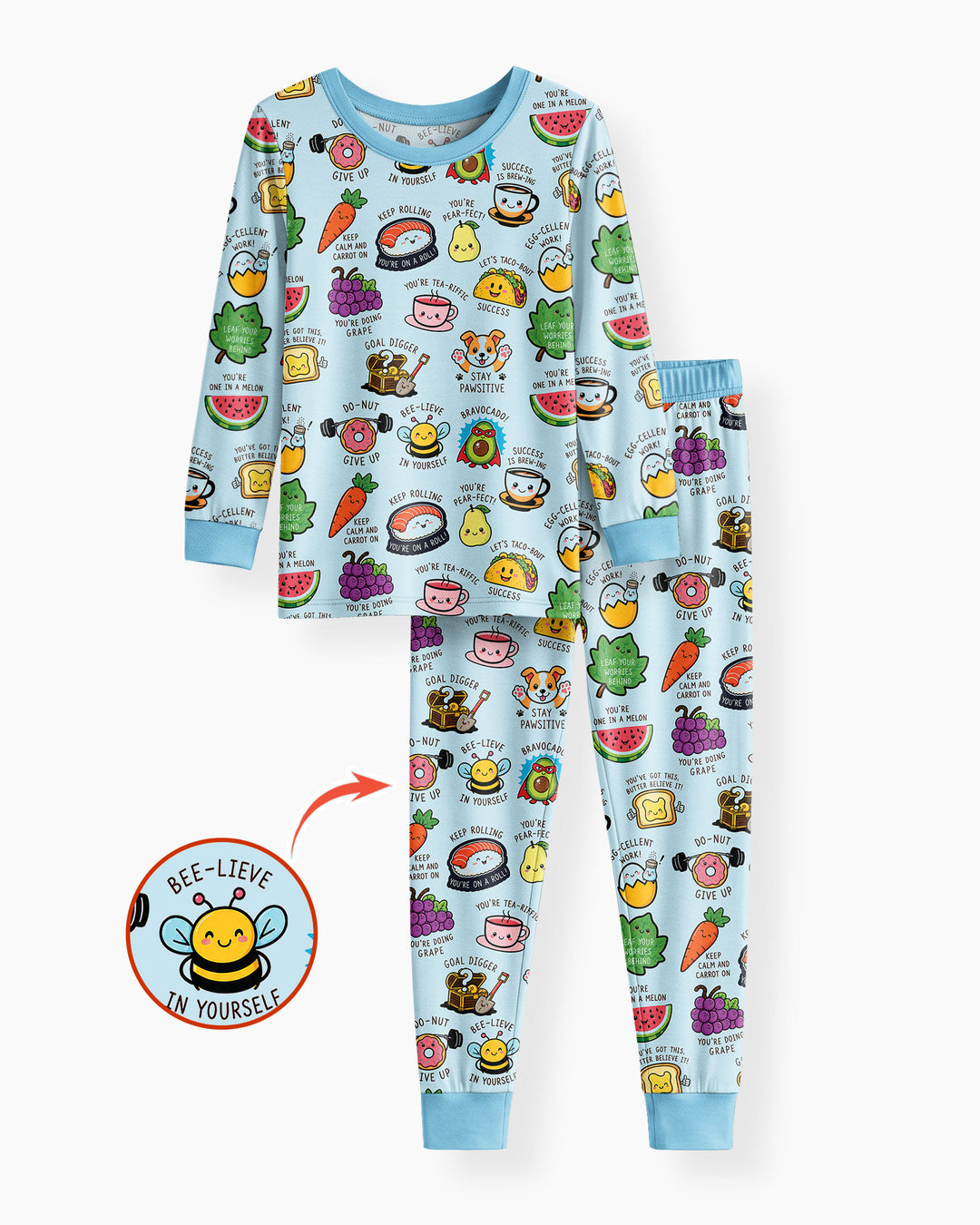 Cute Motivational Puns Bamboo Two Piece Long Sleeve Pajama Set