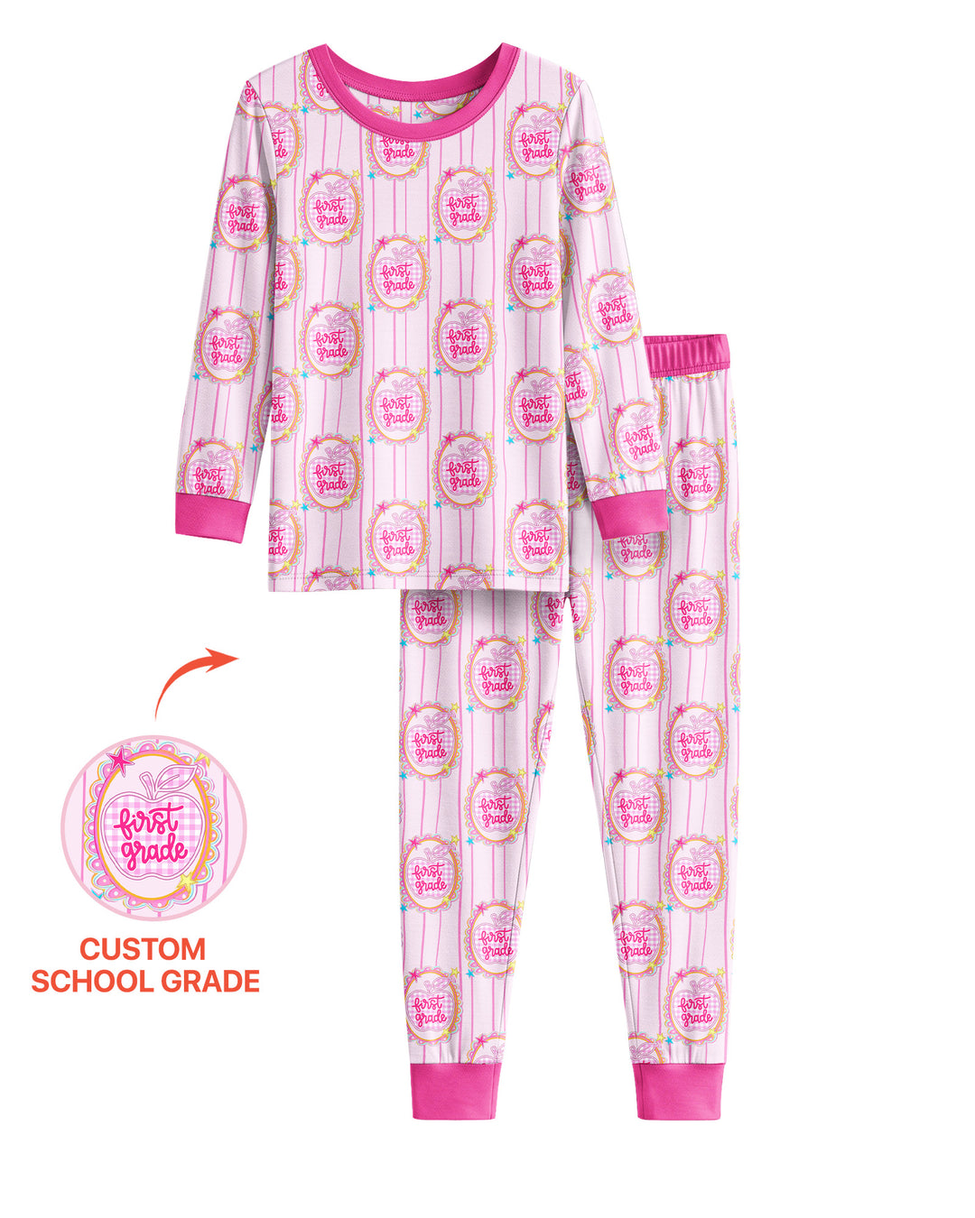 Custom Grade School Sweetie Bamboo Two Piece Long Sleeve Pajama Set