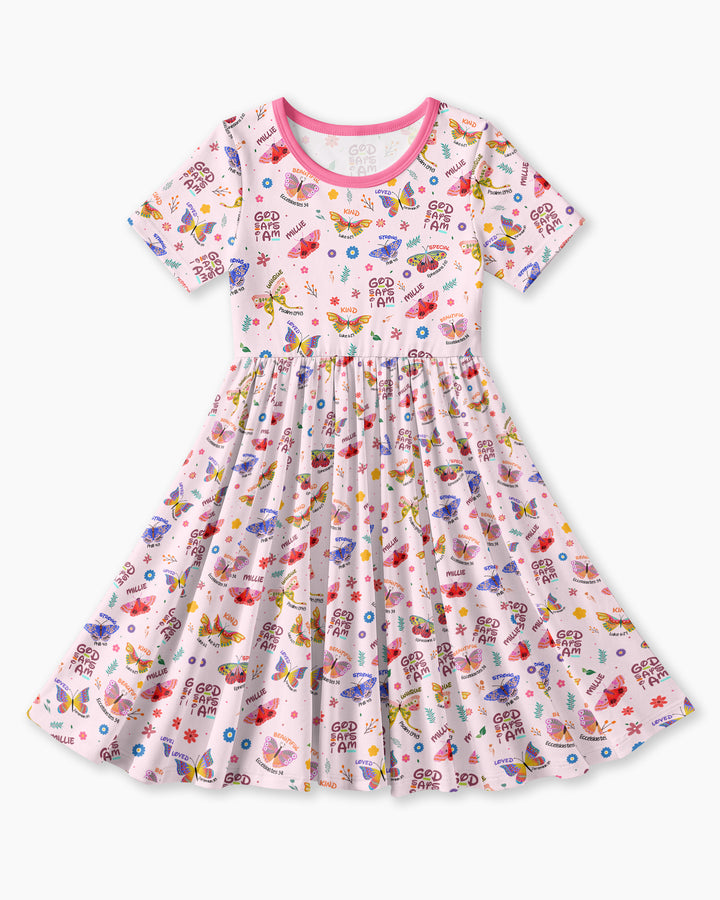 Custom Name God says I am Butterfly Bamboo Twirl Dress