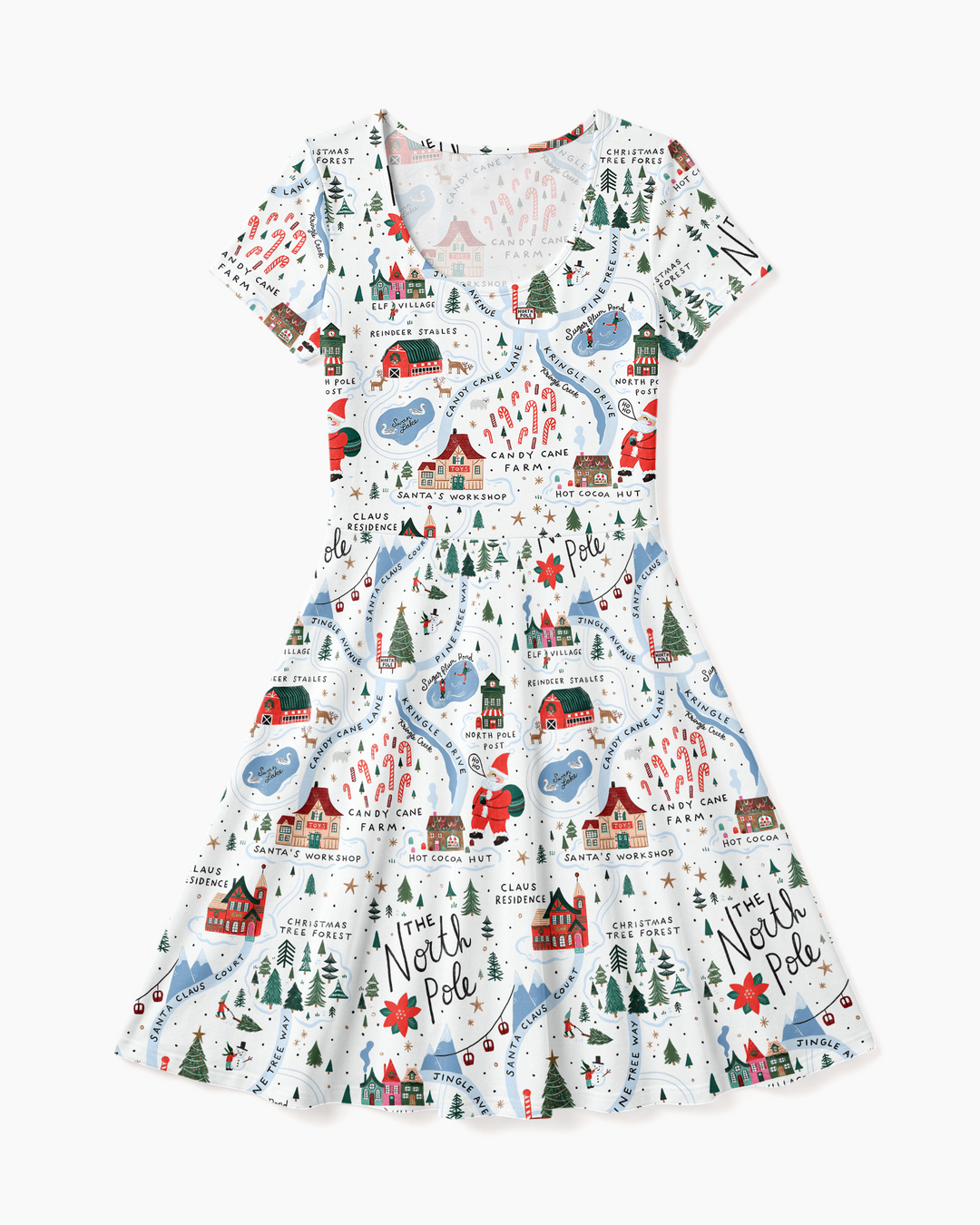 The North Pole Map Bamboo Women’s Short Sleeve Twirl Dress