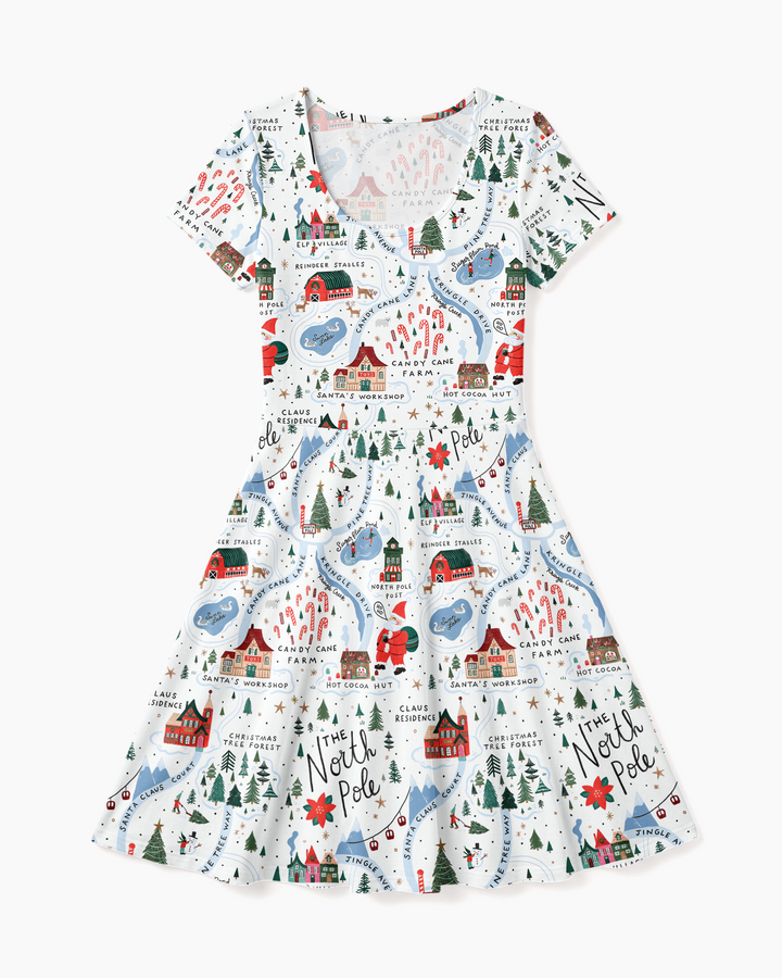 The North Pole Map Bamboo Women’s Short Sleeve Twirl Dress