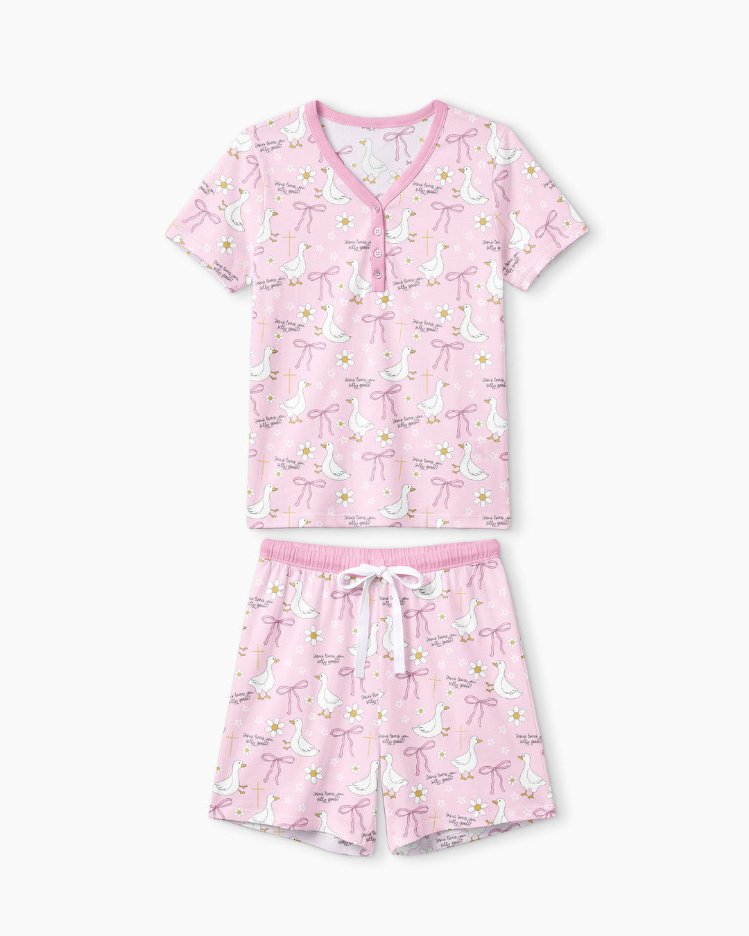 Jesus Loves You Silly Goose Bamboo Women Short Sleeve Short Pajama Set