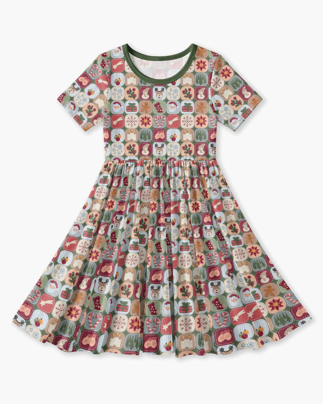 Christmas Felt Patchwork Bamboo Twirl Dress