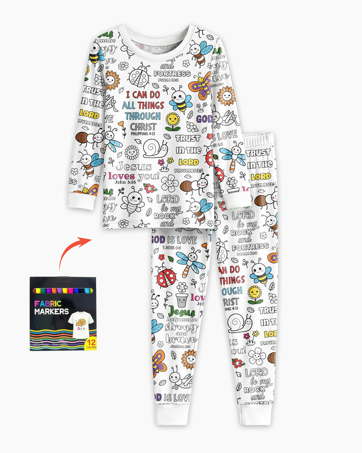 Joyful Garden Bible Verse Colorable Bamboo Two Piece Long Sleeve Pajama Set