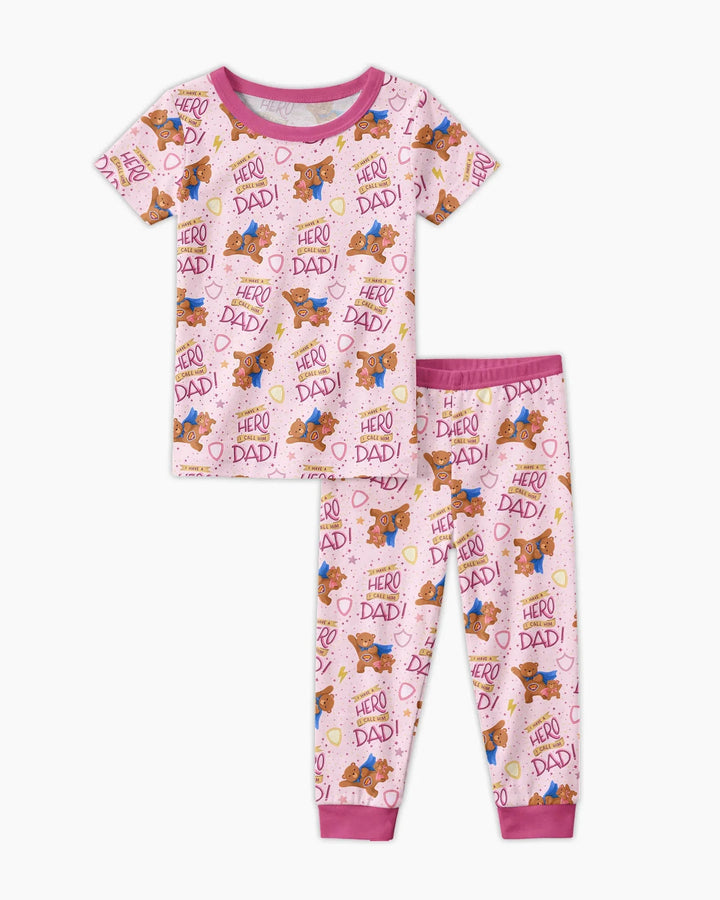 I Have A Hero Daddy & Me Matching Bamboo Two Piece Short Sleeve Pajama Set