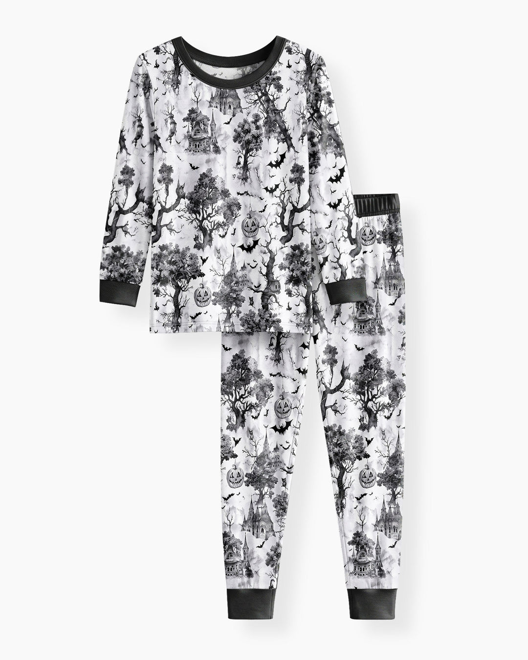 Gothic Halloween Chinoiserie Bamboo Two Piece Long Sleeve Pajama Set