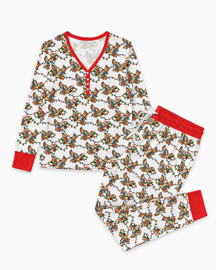 Preppy Christmas Mallard Duck Bamboo Women Pajama Set