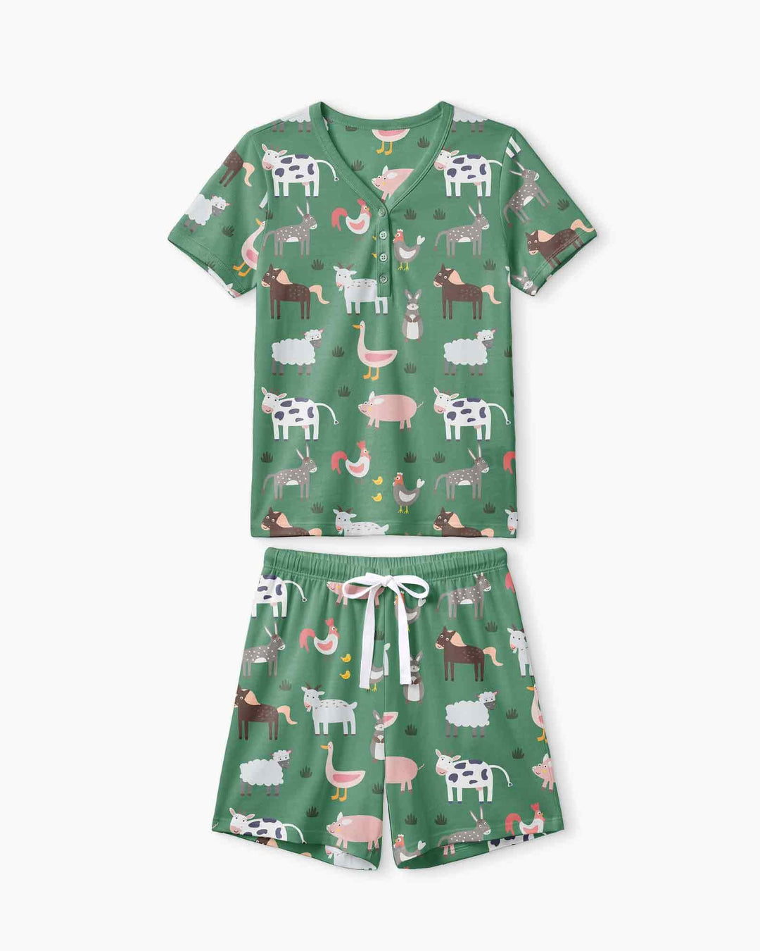 Green farm animals Bamboo Women Short Sleeve Short Pajama Set