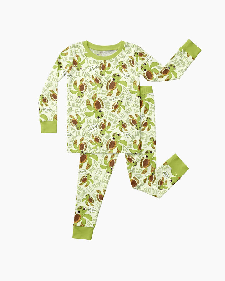 Custom Name Version Father and Son Turtle Bamboo Two Piece Long Sleeve Pajama Set